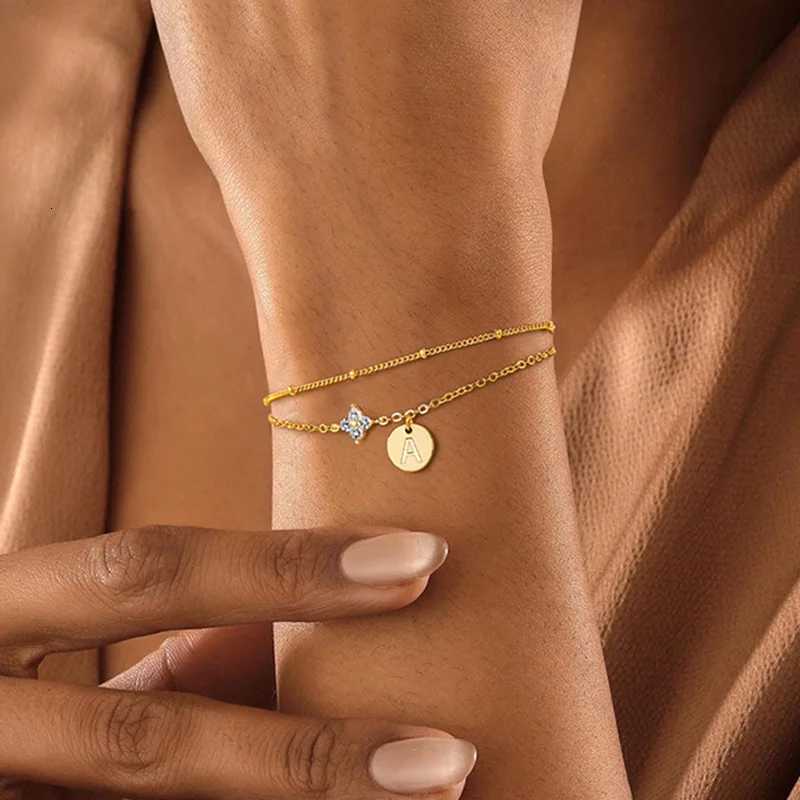 Dainty 14K Gold Plated Cubic Zirconia Initial Layered Letter for Women Girls Jewelry Personalized Gifts H260321 - view 3