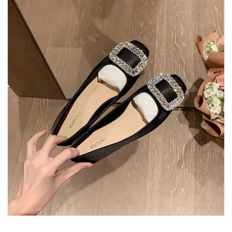Water Diamond Shallow Mouth High Heels Women French Square Head Silver Flat Single Shoes Womens Spring Autumn New Style C260321