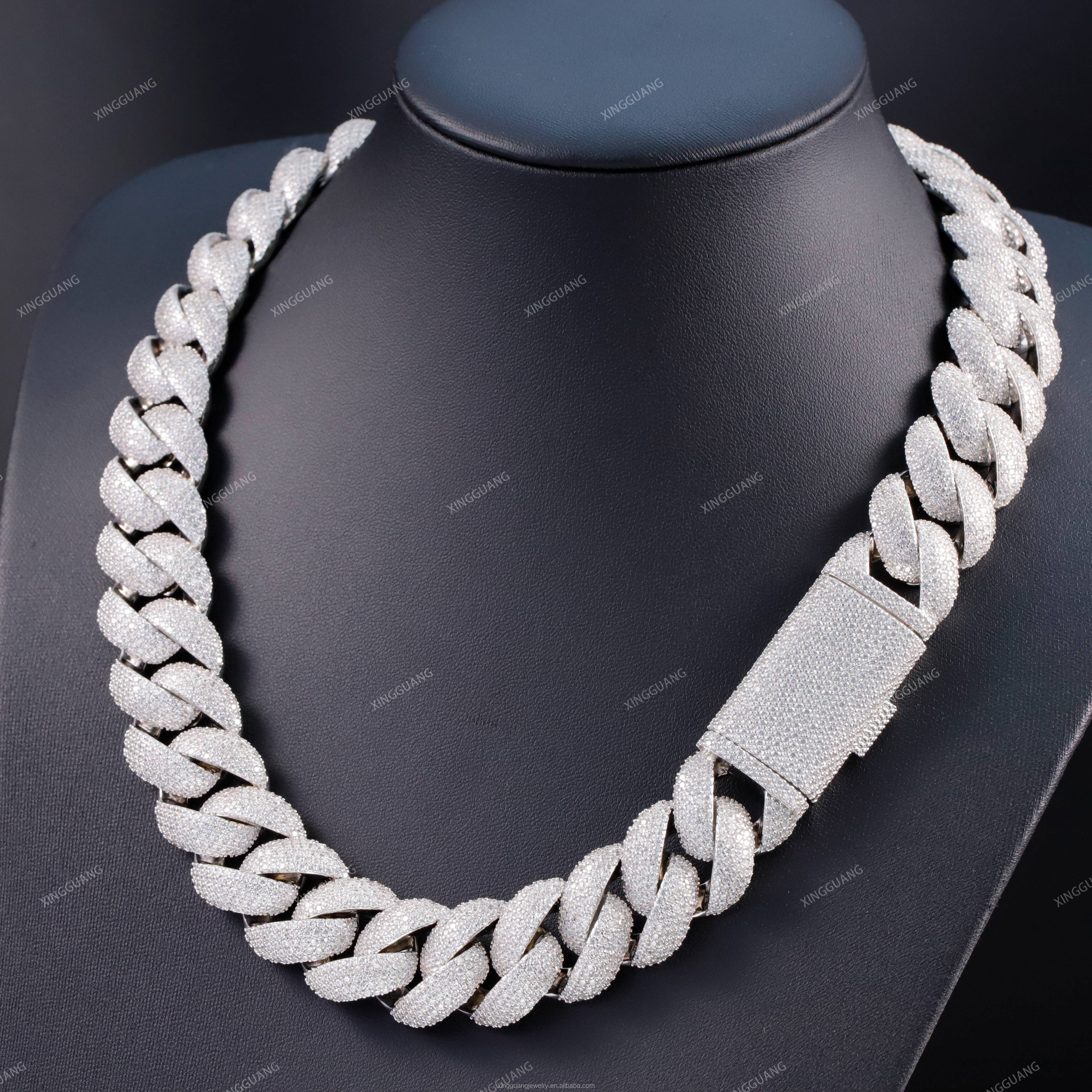 Hot-sale 22mm Iced Out Moissanite Chains Necklace S925 Silver VVS Moissanite Cuban Link Chains Fine Jewelry Necklaces
