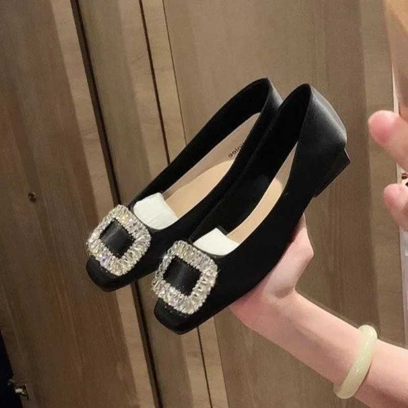 Water Diamond Shallow Mouth High Heels Women French Square Head Silver Flat Single Shoes Womens Spring Autumn New Style C260321