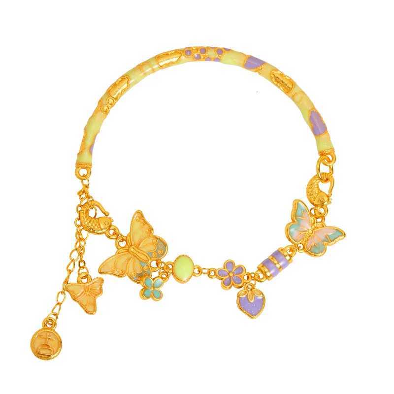 New Chinese Ancient Sand Gold Light Luxury Enamel Butterfly Half All-match Design Long-term Color-free Jewelry H260321 - view 6
