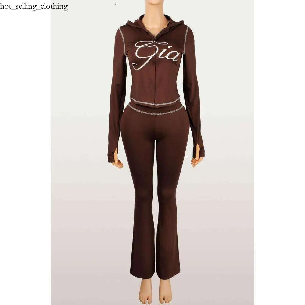 Yoga Iamgia Style 2 Piece Set Bell Bottoms High Tracksuit For Women Long Sleeve Top And Low Waisted Micro Social Setting Women's Sports Yoga Clothing 5ed