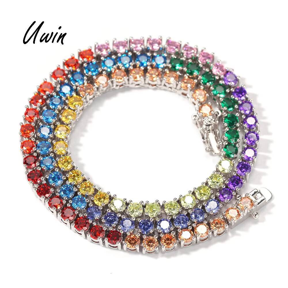 Women Men Iced Out Rainbow Choker 4mm Tennis Necklace Multi Colored Chain CZ Jewelry Initial Charm Custom Necklace