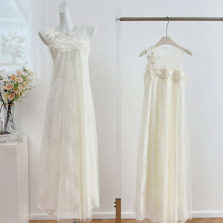 Designer's new k30 women's lace patchwork dress, lightweight and luxurious mesh sleeveless dress