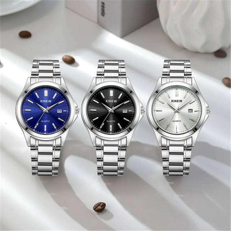 Montre Homme Men XINEW Brand Watches Silver Boys Fashion Casual Stainless Steel Band Date Quartz Watch Relogios Masculinos 2025