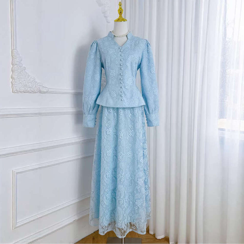 2026 A14 Spring and Summer New Designer French Slimming Beaded Strap V-neck Shirt and Skirt