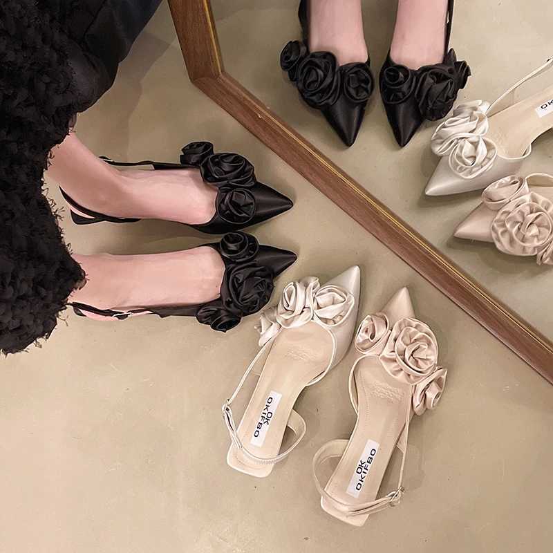 Designer Woman Shoes Pointed Toe Flower Sexy Women Shoes Sandals Dress Slippers Mules Shoes Spring New Flip Flops French Female C260321