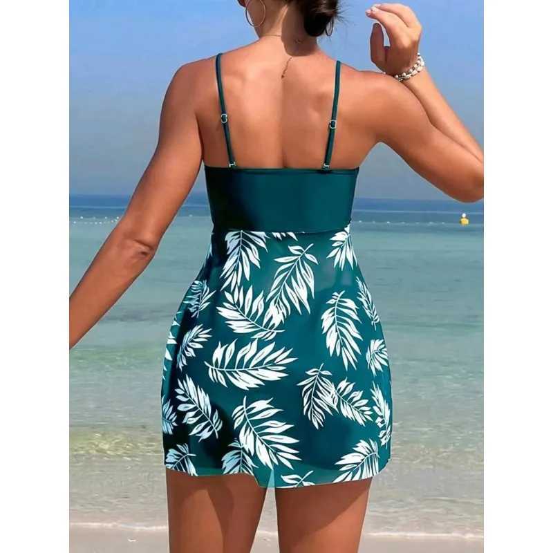 2024 Short Dress Tankini with Shorts Swimsuit Women Swimwear Female Padded Printed Bathing Swim Suit Swimming Beachwear Summer M260321
