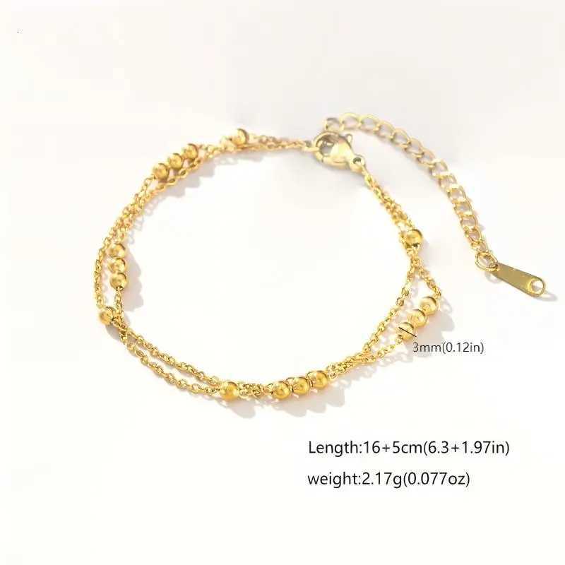Gold Plated Small Round Beads Retro Double Layer Stainless Steel Jewelry for Women Birthday H260321 - view 7