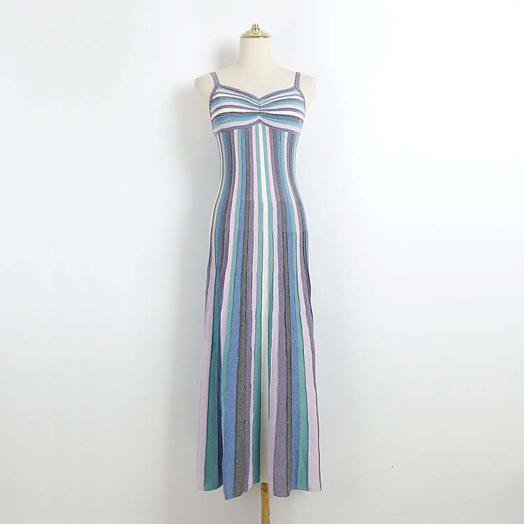 Designer Bohemian style beach long dress summer k30 new color striped strap suitable for women's pleated flared skirt