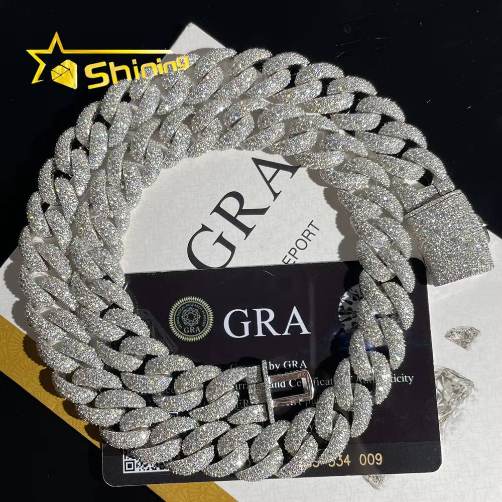 Mosaic Setting Pass Diamond Tester Hip Hop Jewelry 14mm 925 Sterling Silver Men Necklace Iced Out Moissanite Cuban Link Chain