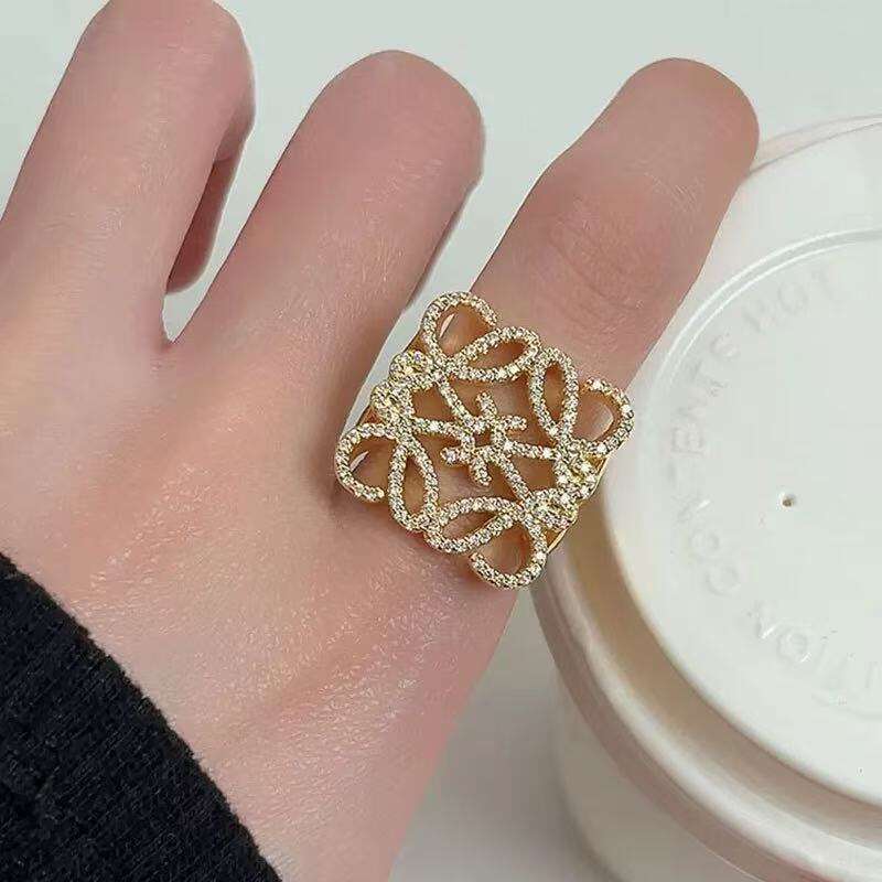 Geometric Hollow Metal Inlaid Diamond High-end Versatile Fashion Ring