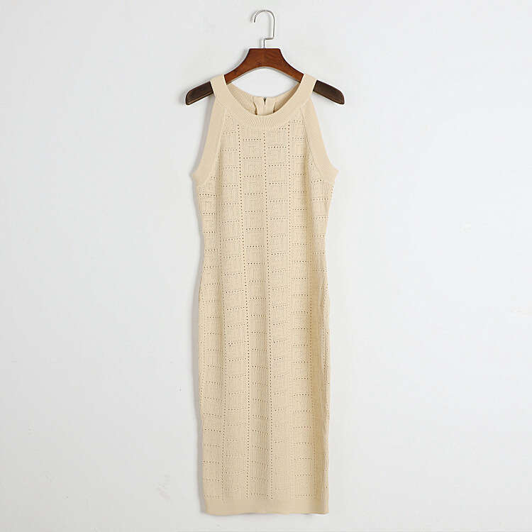 Designer women's knitted camisole k30 2026 summer maze slim fit hollow out sleeveless tight long skirt