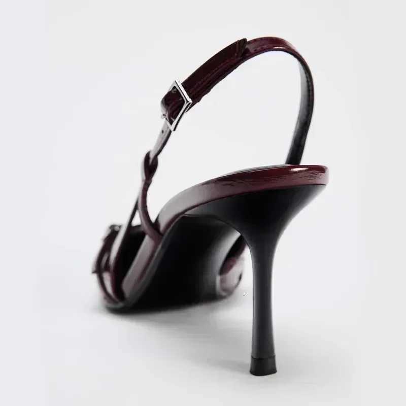 Silver Mules High Heels Women Sexy Pointed Toe Slingbacks Thin High Heels Sandals Elegant Metal Design Women Pumps C260321