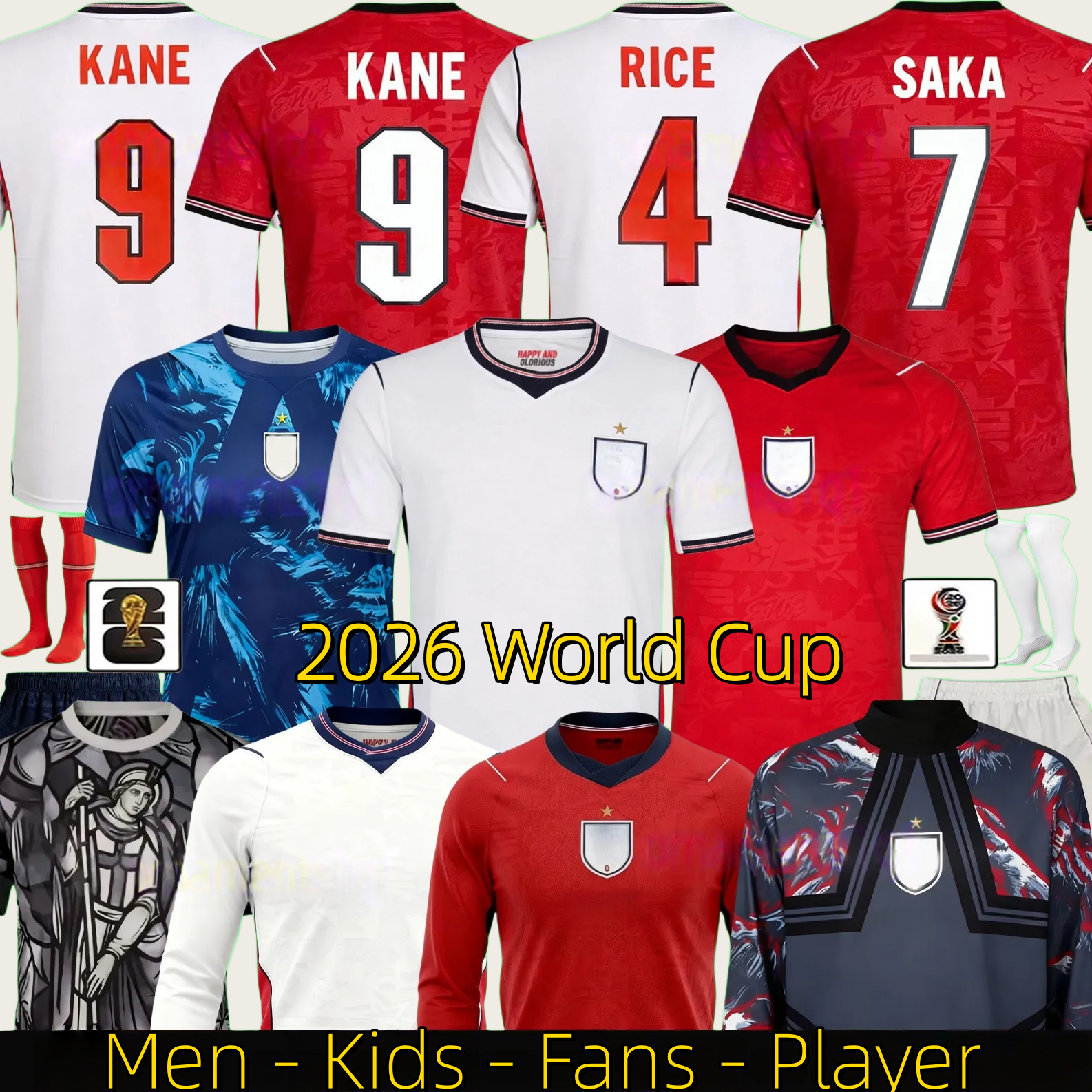 2026 World Cup england jersey 26 27 Soccer Jerseys BELLINGHAM kits BECKHAM KANE SAKA RICE PALMER FODEN kids Women Goalkeeper training away fans football kit shorts