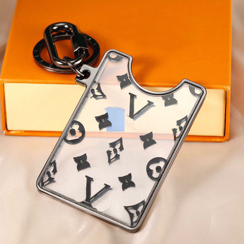 Designer Transparent Monogram Card Holder Keychain Gunmetal Tone Clasp Elegant Daily Luxury Gift High Quality Stylish Accessory