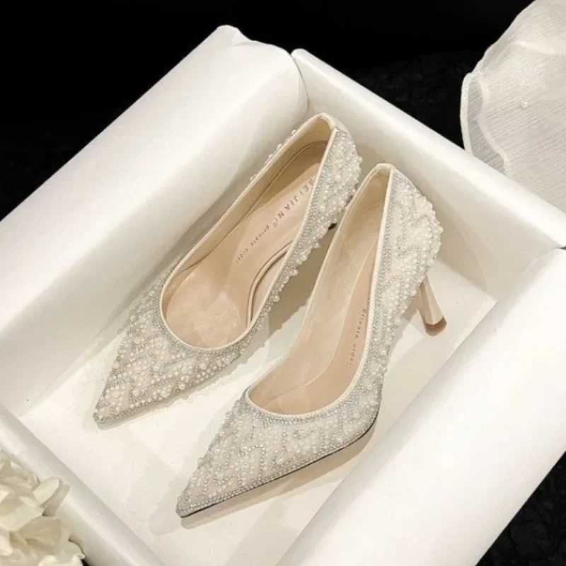 2024 New Womens High Heels Stiletto Heels Sequins Rhinestone Decoration Fashion Womens Dress Party Shoes C260321