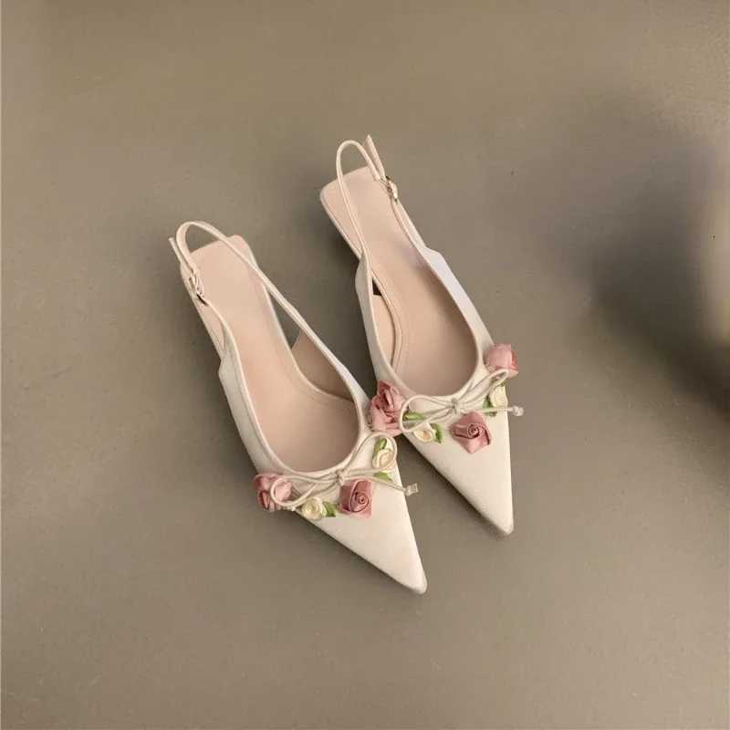 2024 New Spring Summer Fashion Flower Sweet Pointed Shallow Pointed Toes Lolita Bow Needle Casual Thin High Womens Shoes C260321