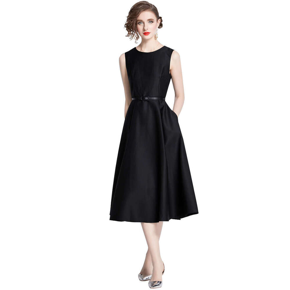 Summer new A14 designer French elegant mature waist cinching slim fit fashionable long sleeved dress
