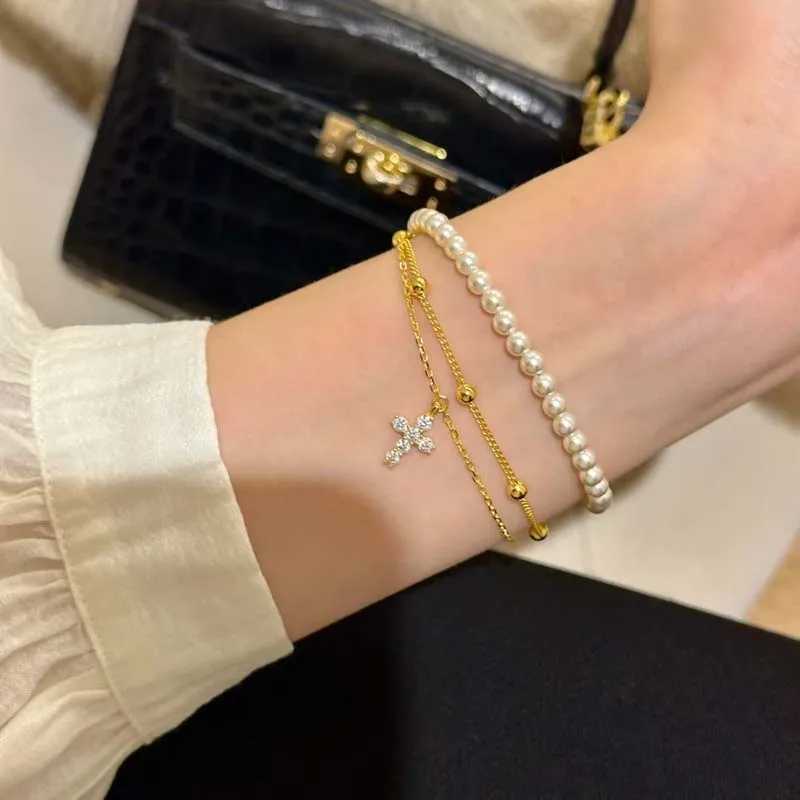 Fashion Gold Color Cross Chain For Women Girls Exquisite Crystal Double Layer Adjustable Charm Jewelry Gifts H260321 - view 5