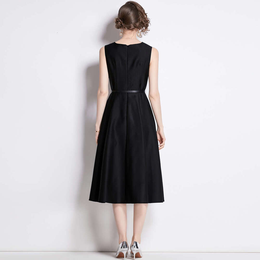 Summer new A14 designer French elegant mature waist cinching slim fit fashionable long sleeved dress