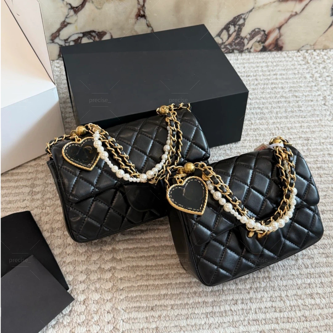 Luxury Mini Square Flap Bag 17cm 20cm Quilted Leather Chain Shoulder Crossbody Bag Women Gold Ball Strap Classic Small Box Purse