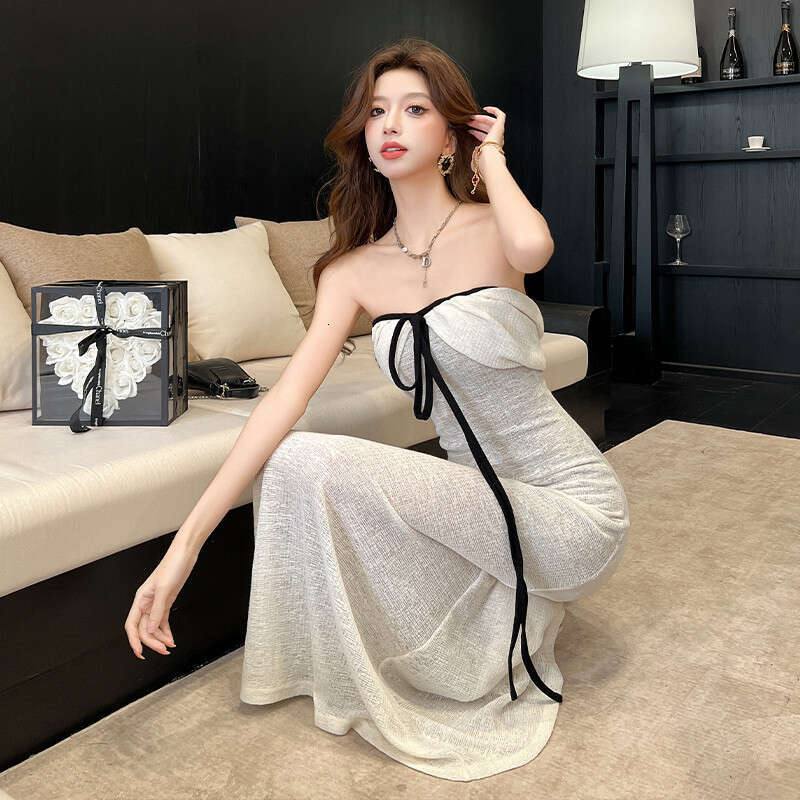 2026 summer new designer women's romantic k30 off shoulder strapless lace up slim long dress