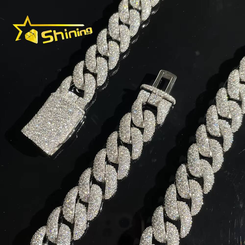 Mosaic Setting Pass Diamond Tester Hip Hop Jewelry 14mm 925 Sterling Silver Men Necklace Iced Out Moissanite Cuban Link Chain