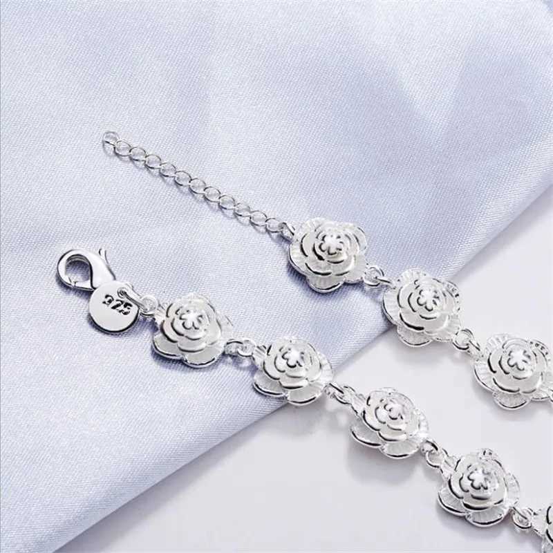 Charm 925 Sterling Silver Rose Flower Chain For Women Fashion Pretty Party wedding accessories gift fine luxury Jewelry H260321 - view 7