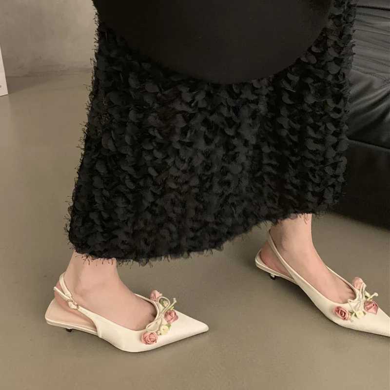 2024 New Spring Summer Fashion Flower Sweet Pointed Shallow Pointed Toes Lolita Bow Needle Casual Thin High Womens Shoes C260321