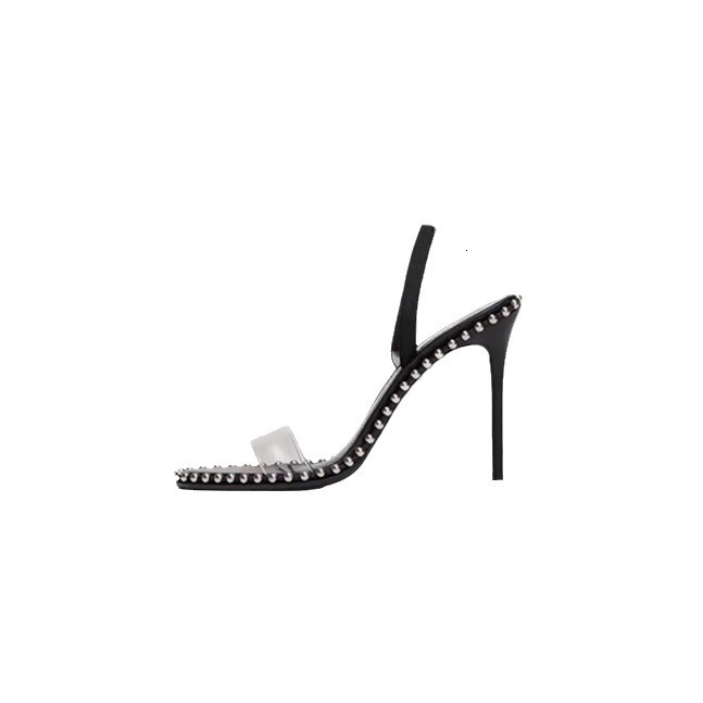 Rhinestone Transparent Sandals for Women 2025 New Summer Black Sexy Thin Heel Open Toe Stylish High Heels Outdoor Wear Slippers ddmysaturn