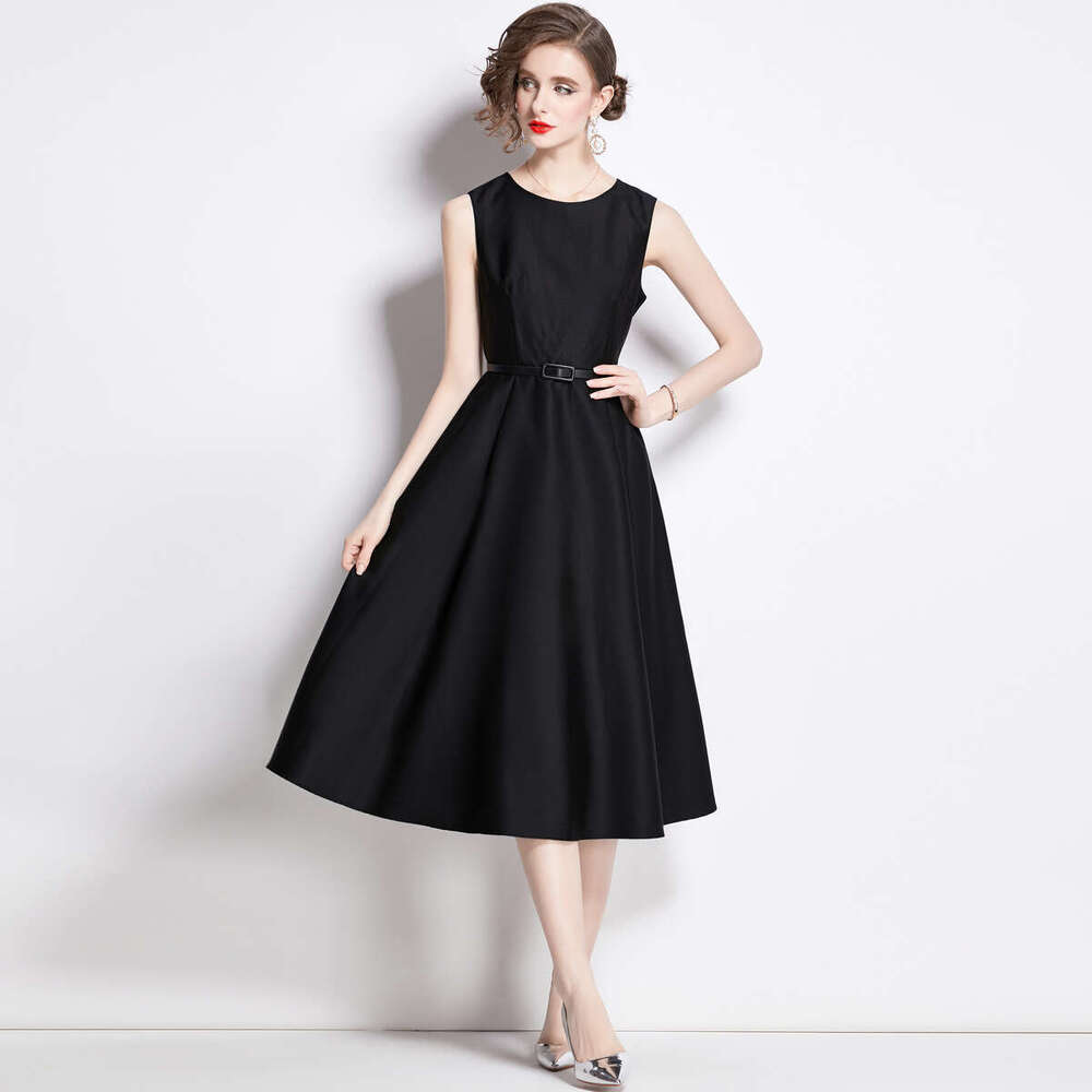 Summer new A14 designer French elegant mature waist cinching slim fit fashionable long sleeved dress