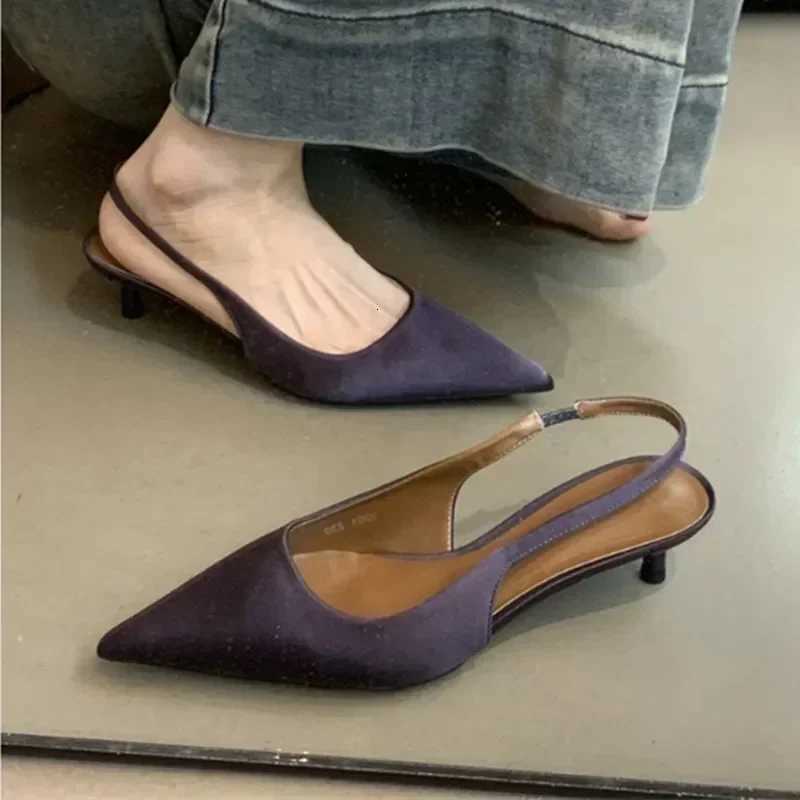 Elegant Purple Satin Low Heel Women Pumps Sexy Pointed Toe High Heels for Women Hollow Back Strap Mules Fashion Party Dress Shoe C260321
