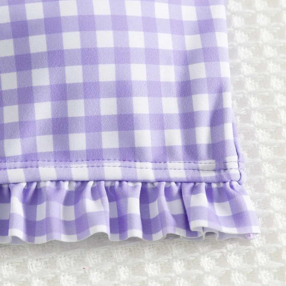 New Summer Kids Split Swimsuit for Girls Bikini Sets 5-14 Years High Waist Purple Plaid Girl Swimwear Bathing Suit a01 M260321