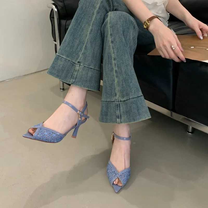 Summer Shoes Mesh Sandals Women with A Pointed and Stylish Style Slim Heels High Heels and Shallow Mouth Sandals At The Back C260321