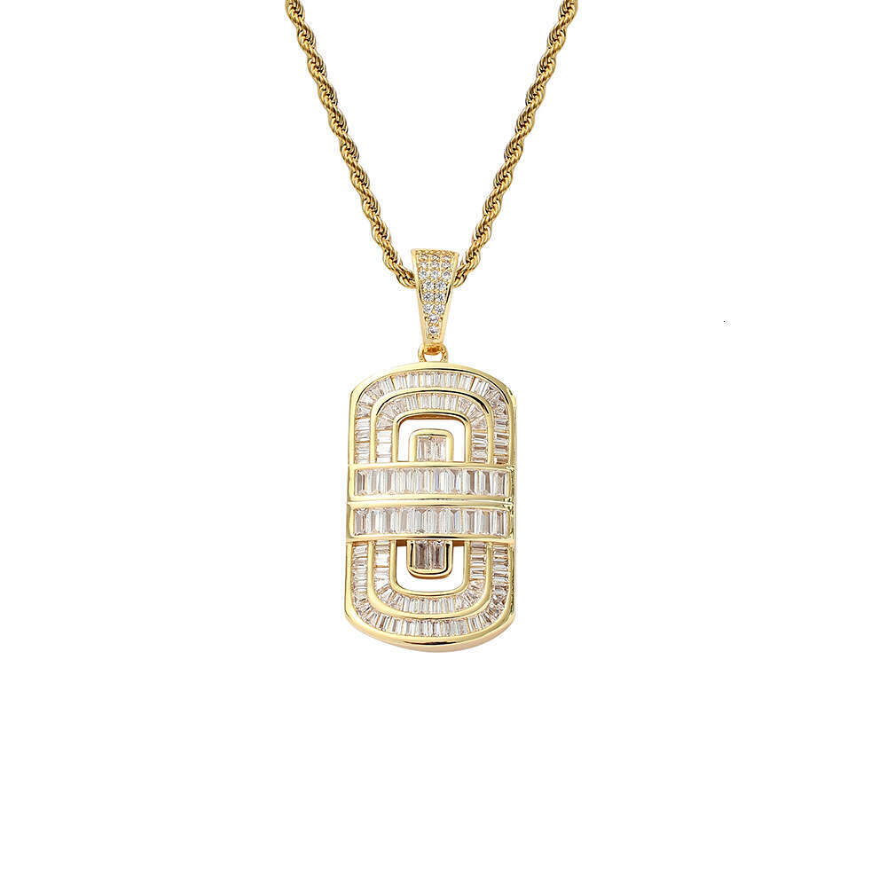 Military badge wish Jewelry Hip Hop jewelry necklace for men with Silver inlaid rectangular Moissanite personalized shield pendant