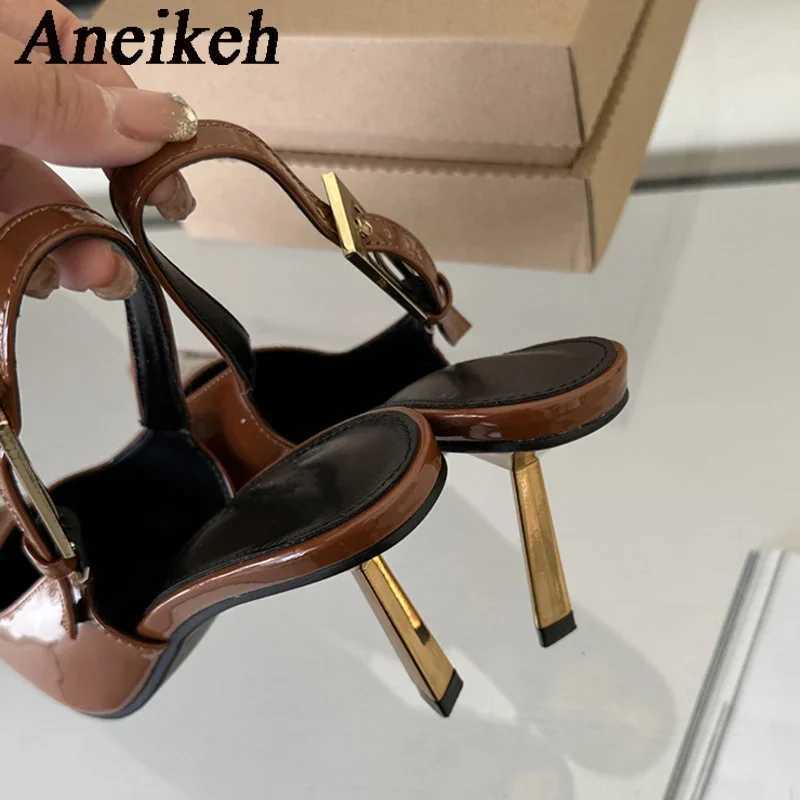 Aneikeh 2025 Summer New Band Women Pumps Shoes Fashion Shallow Slip On Slingback Sandals Thin High Heel Dress Sexy Pumps Shoes C260321