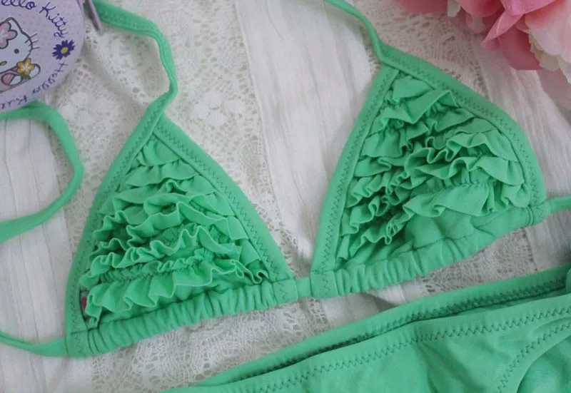 4 Color Brand 2023 Summer Girls Swimwear Soild Baby Kids Swimwear Biquini Infantil Swimsuits Falbala Bikini Girl For 6-14years M260321