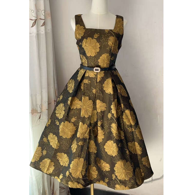 Designer French style 2026 k30 high-end jacquard sleeveless vest with large hem A-line skirt
