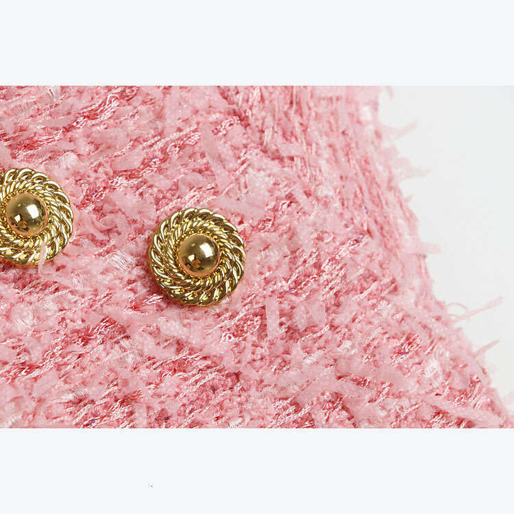 Designer women's elegant and k30 exquisite socialite tweed with metal buttons round neck mid length knitted dress