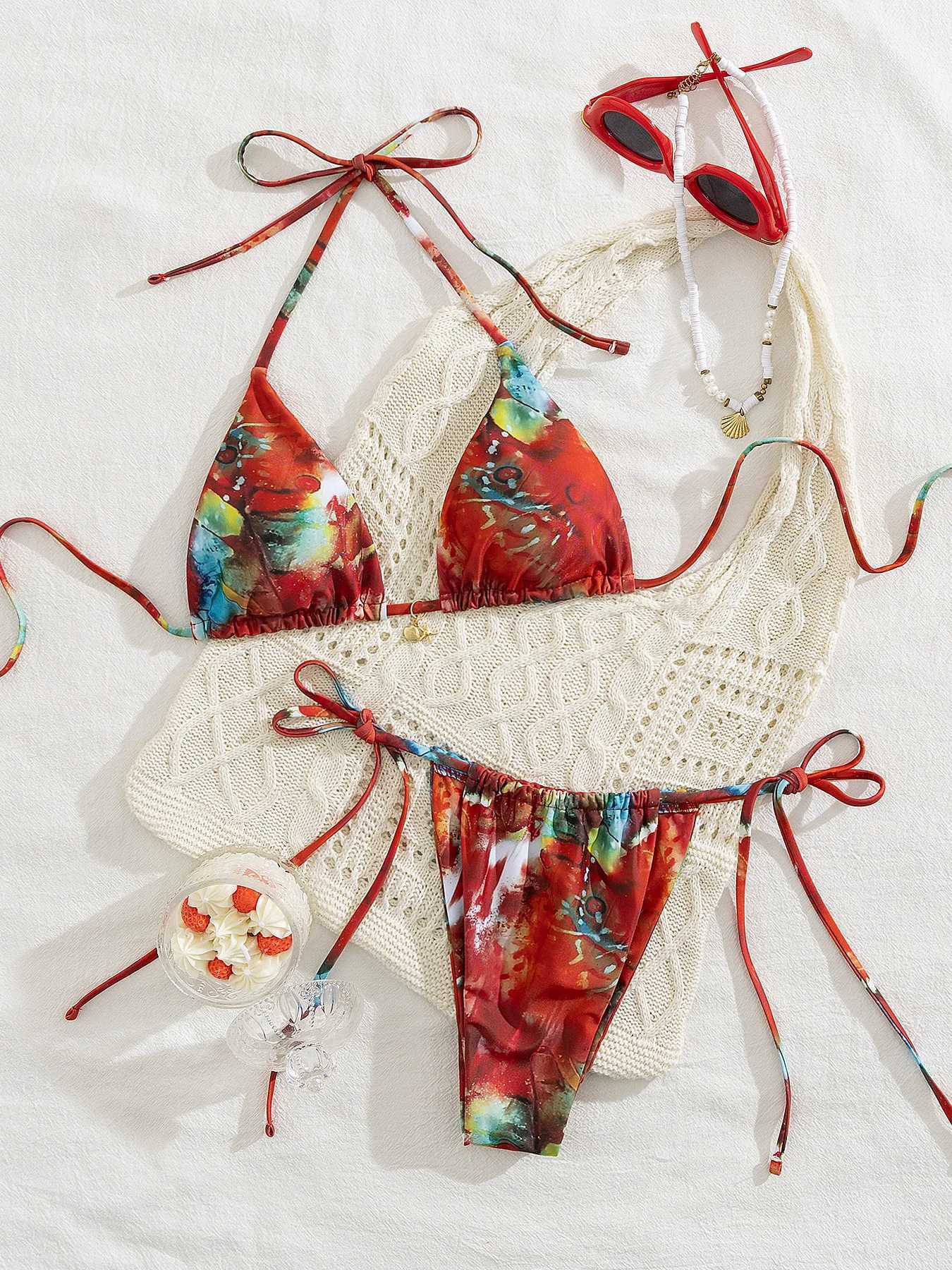 2025 Trend Trangle Stripped Micro Bikini Set Women Swimsuit Sexy Fashion Lady Biquini Swimwear Vacation Beachwear Female Clothes M260321