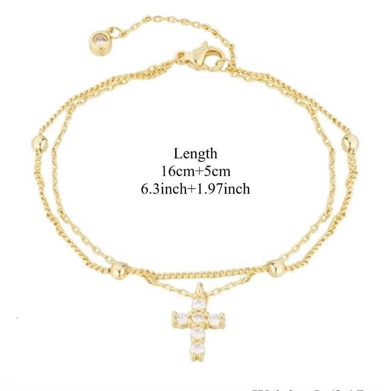 Fashionable Gold Color Womens Cross Chain for Girls Shining with Zircon Inlay Double-layer Adjustable Charm H260321 - view 6