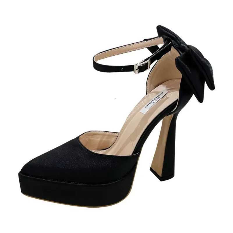 High Heels Women Summer New Fashion Satin Face High Heel Sandals Bow One Word Pointed Toe Thick Heel Womens Shoes C260321