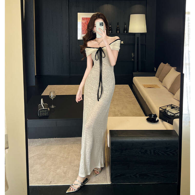 2026 summer new designer women's romantic k30 off shoulder strapless lace up slim long dress