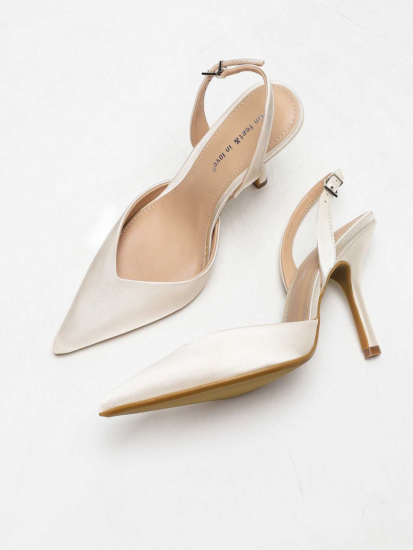 Womens Ivory Satin Pointed-Toe Slingback Heeled Sandals C260321