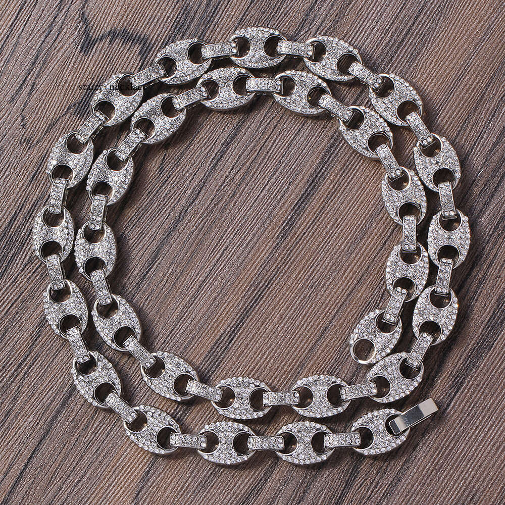 12mm pig nose chain Jewelry Hip Hop jewelry wholesale alloy Moissanite bracelet coffee bean Cuban chain