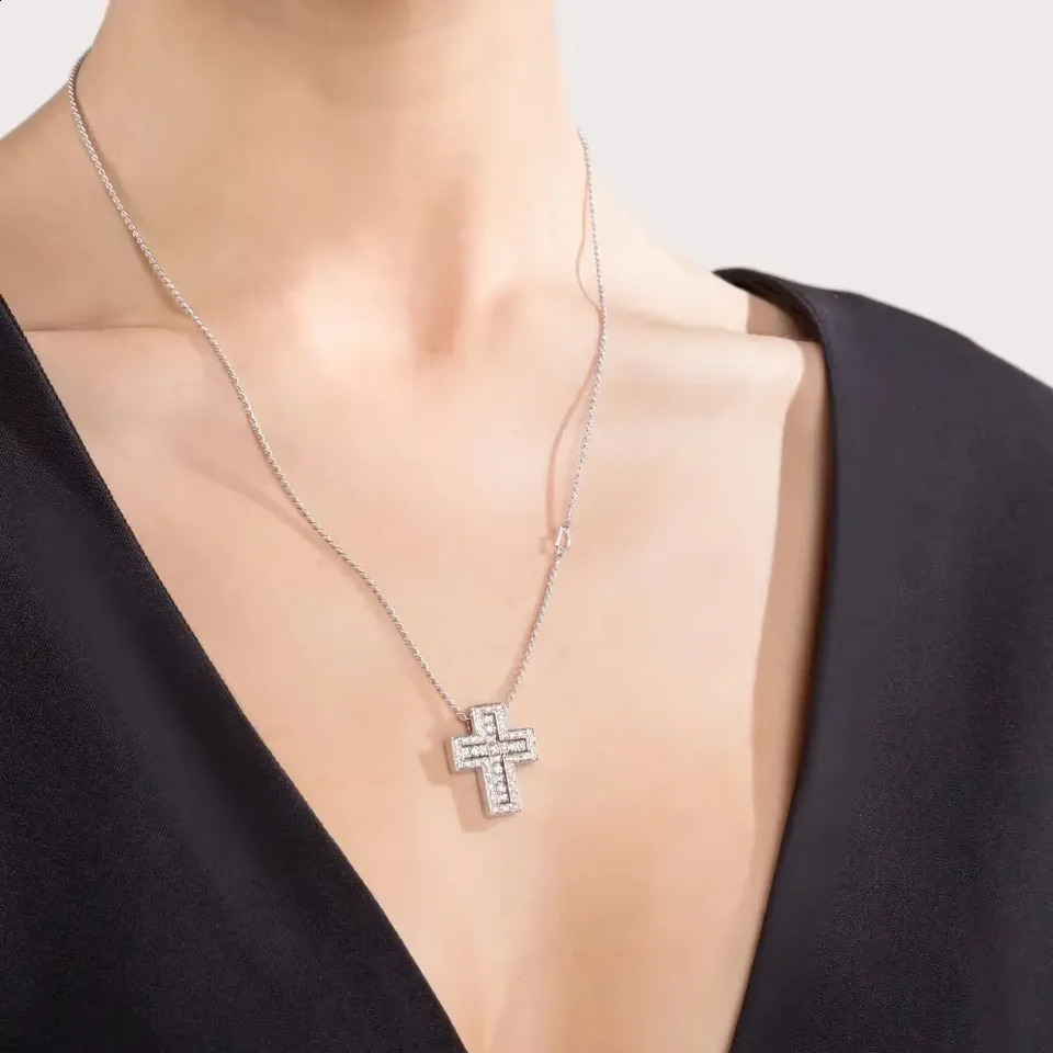 Double Layer Cross Necklace 925 Sterling Silver Full Pave Lab-Grown Diamonds Pendant For Women Fine Jewelry Wedding Party 260311 - view 7