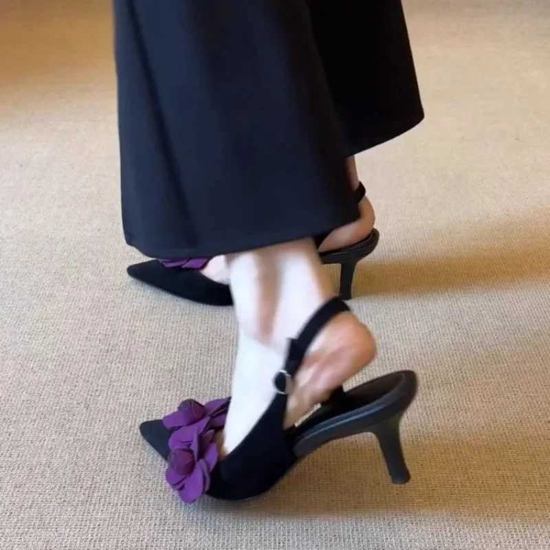 2025 Summer New Retro Pointed Toe Decal Womens Shoes Fashion Outdoor Party High Heels Sandals Sandalias Mujer C260321