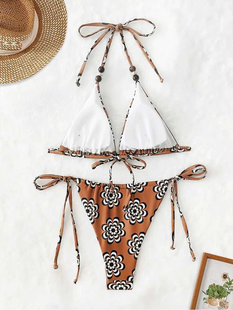 Vzvn Sexy Sportswear for Women Fashion Vintage Sleeveless Swim Print Backless 2026 New Spring Summer Two Piece Suits Bikinis Set M260321