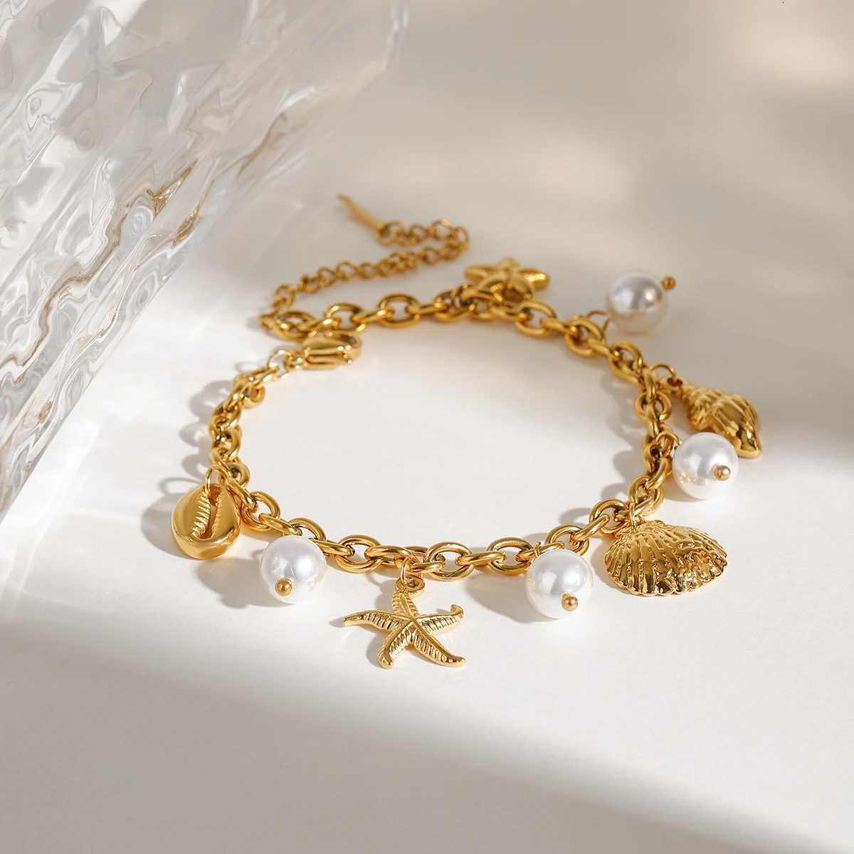 Yori Ocean Style Summer Accessories Shell Pearl Shell Drop Chain Bangle Stainless Steel High Quality Jewelry H260321 - view 5